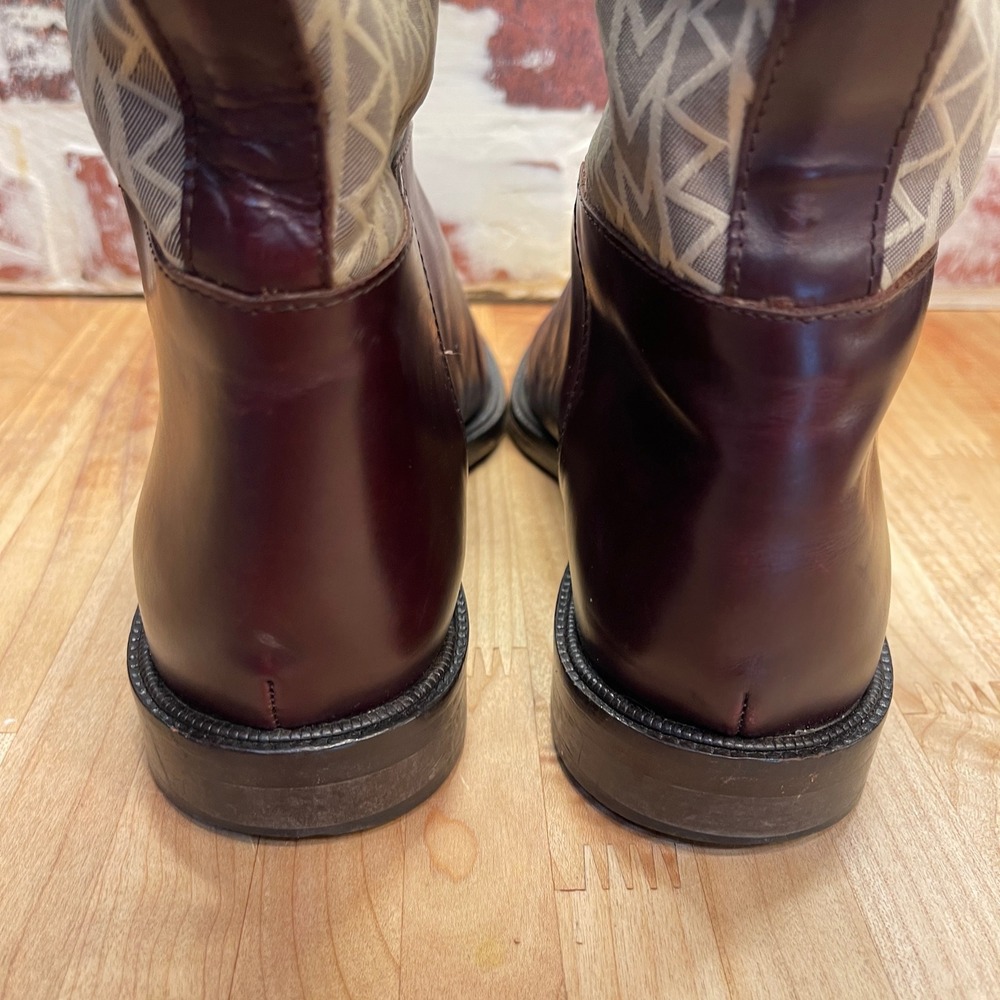 Michael Kors Burgundy Leather Monogram Riding Boots Womens 7 M Made in Italy - Picture 8 of 13